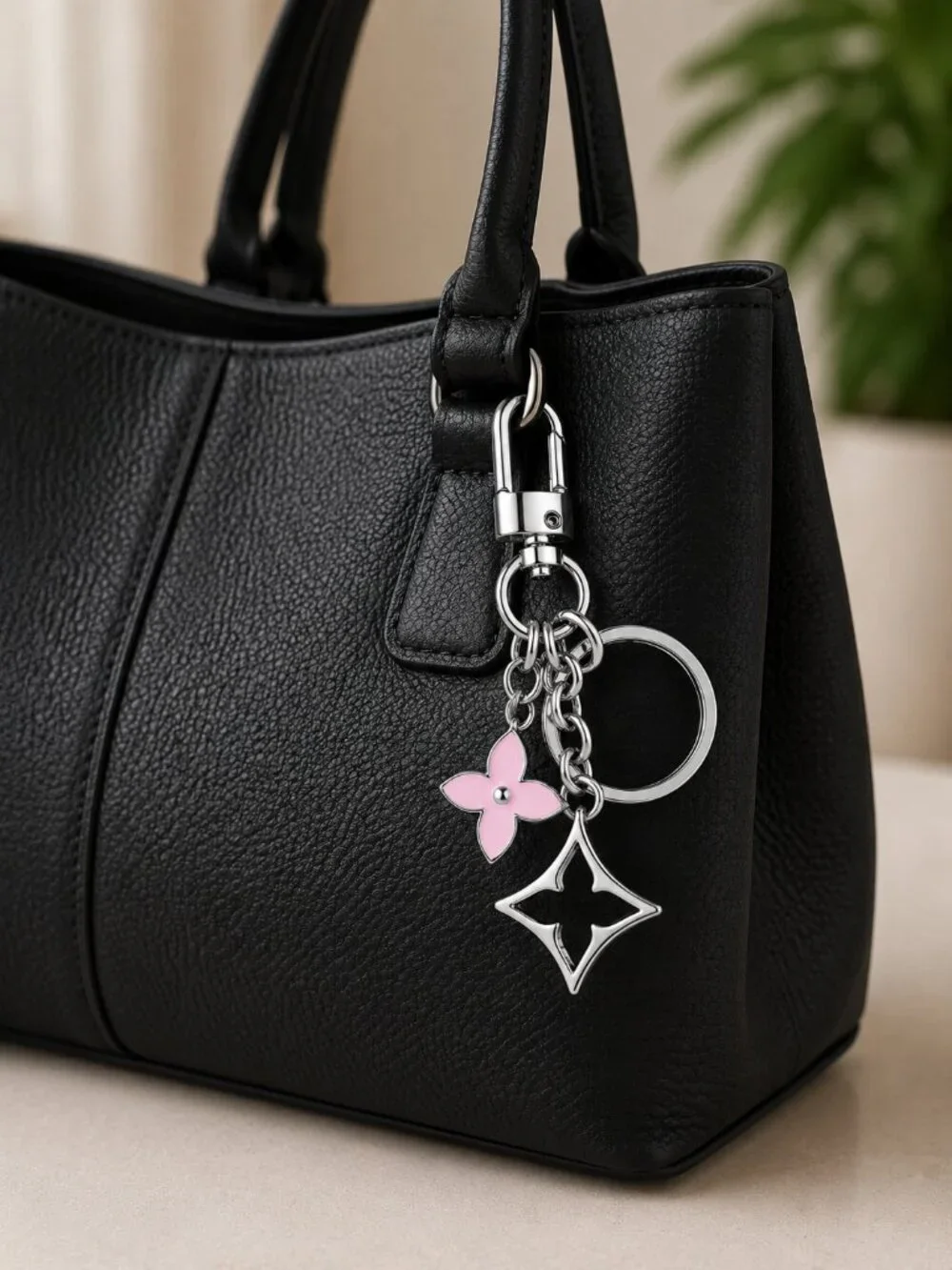 Clover Keychain / Bag Charm – Pink/SILVER✨ (ONE)